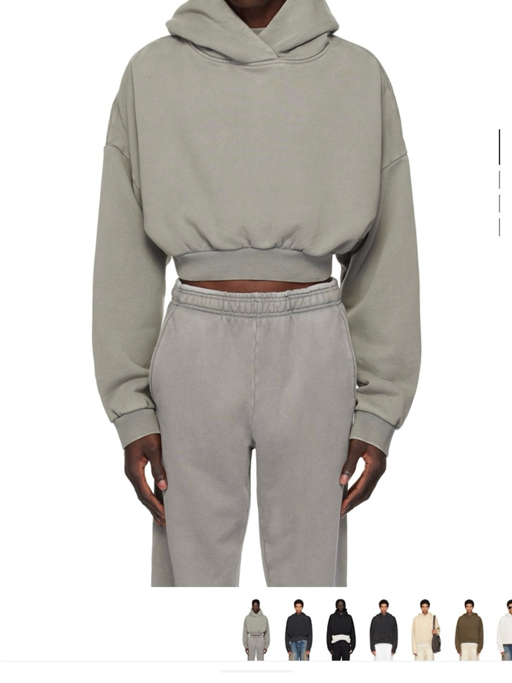 Cropped Hooded Sweatshirt in Light Sage - Men Sweaters